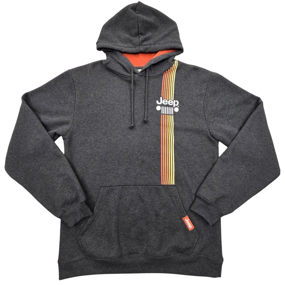 Jedco Jeep Charcoal Gray Retro Stripe Graphic Pullover Hoodie Fleece Mens Medium